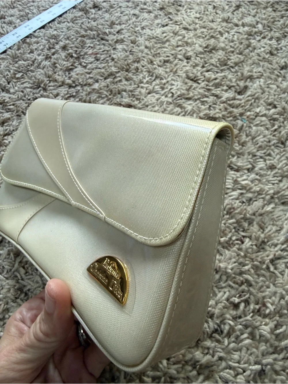 Vintage Christian Dior Parfums Cream Clutch Cosmetic Pouch Bag (NWOT)